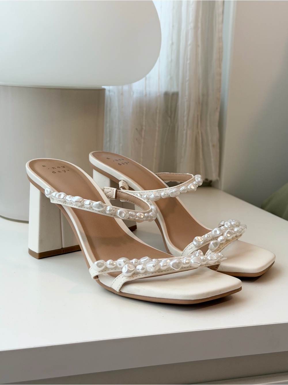 A New Day White Pearl Embellished Block Heel